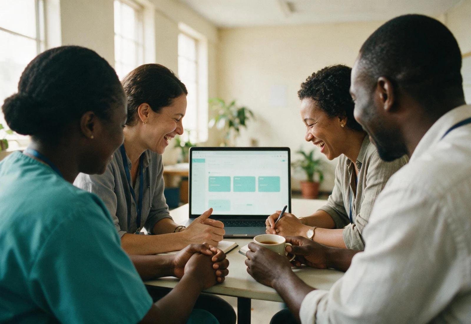 A candid operations moment: the clinical team reviewing Insyt Care App dashboards together.