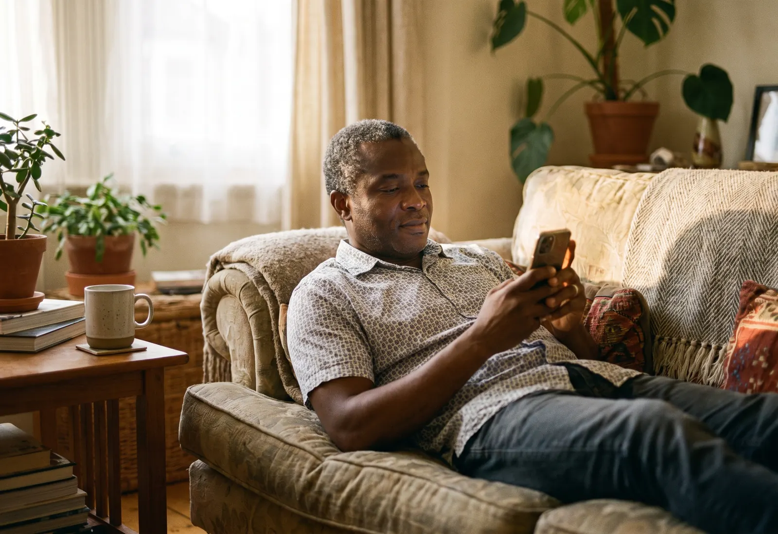A client reviews their digital laboratory results on a phone at home, unhurried.